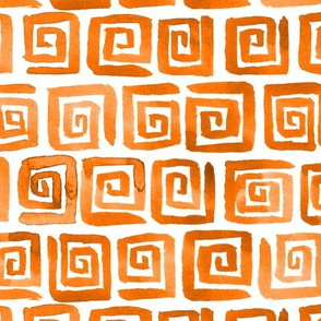 Watercolor Greek Key  - Orange