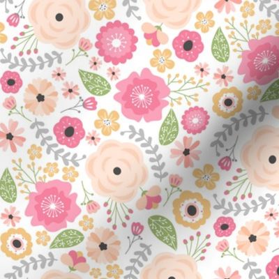 Happy Floral – Pink Blush Gold Peach Flowers, Girls Bedding, SMALLER scale