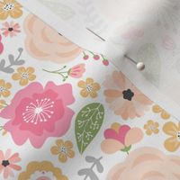 Happy Floral – Pink Blush Gold Peach Flowers, Girls Bedding, SMALLER scale