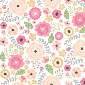 Happy Floral – Pink Blush Gold Peach Flowers, Girls Bedding, SMALLER scale
