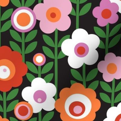 Vintage French Retro Mod Floral Foliage Tree Garden Fabric ~ Pink Tangerine 