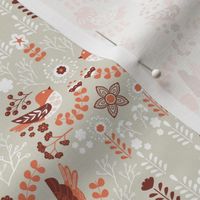 Scandinavian Floral Birds - Orange Gray