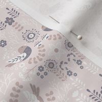 Scandinavian Floral Birds - Pastel Brown Gray