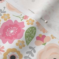 Happy Floral – Pink Blush Gold Peach Flowers, Girls Bedding, MEDIUM scale