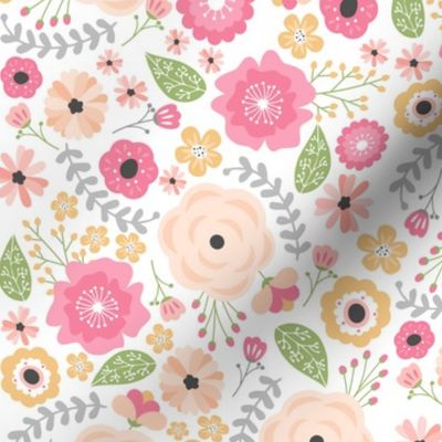 Happy Floral – Pink Blush Gold Peach Flowers, Girls Bedding, MEDIUM scale