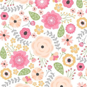 Happy Floral – Pink Blush Gold Peach Flowers, Girls Bedding, MEDIUM scale