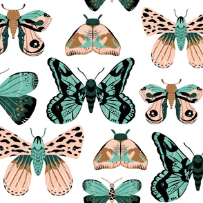 Pretty Moths - Larger Scale - Bronze Rose Spearmint Forest