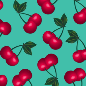 Jumbo Cherries on Turquoise background