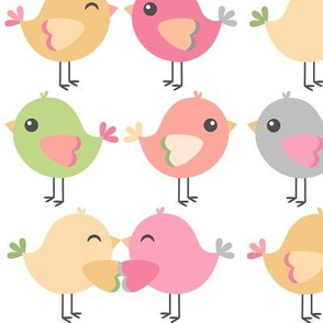Happy Birdies – Pink Blush Gold Peach Flowers, Girls Bedding, LARGER scale