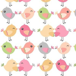 Happy Birdies – Pink Blush Gold Peach Birds, Girls Bedding, MEDIUM scale