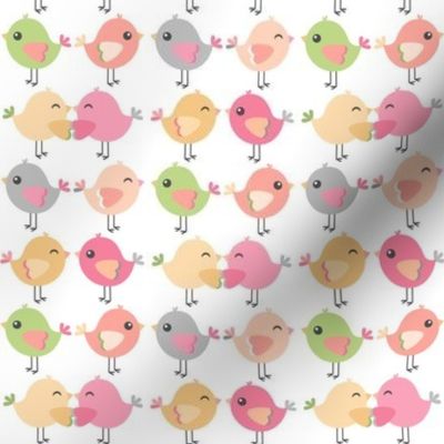 Happy Birdies – Pink Blush Gold Peach Birds, Girls Bedding. SMALLER scale