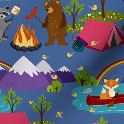 Camping Forest Animals -blue 