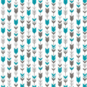 half scale arrow Feathers - teal, grey on white