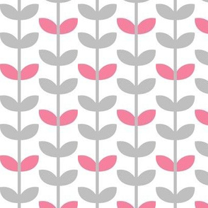 Happy Leaves – Grey & Bright Pink, SMALLER scale