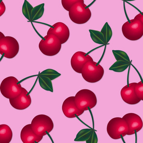 Jumbo Cherries on Pink Background