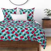 Cherries on Light Blue Gingham - Large Scale