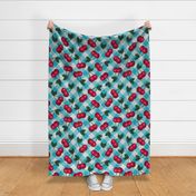 Cherries on Light Blue Gingham - Large Scale