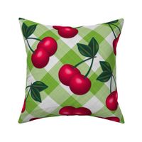 Jumbo Cherries on Lime Gingham