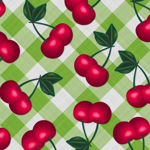 Jumbo Cherries on Lime Gingham