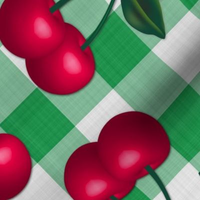 Jumbo Cherries on Hunter Green Gingham