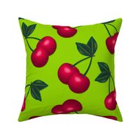 Jumbo red Cherries on Lime Green - Large Scale - Dramatic Clashing Walls