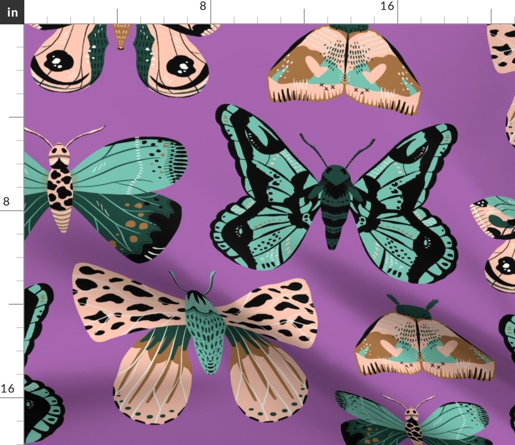 Pretty Moths -  Larger Scale on Purple background