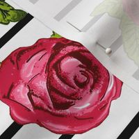 Multicolored Roses on Black and White Horizontal Stripes   