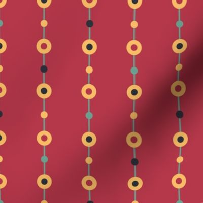 Folk Beads on red seamless pattern background.