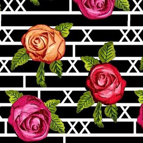 Multicolored Rose Contempo  -Lattice Illusion  - Black & White    