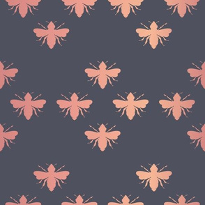 Bees with Rose Gold Foil effect seamless pattern background.