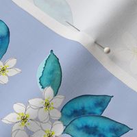 Watercolor lemons and flowers with lavender blue from Anines Atelier.  Mediterranean good vibes. 