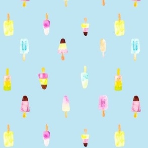 Popsicles ice cream in blue loose watercolor from Anines Atelier. Use the design for kitchen and pantry walls, or swimsuit and bikini