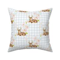 8" Blush Floral Deer Blue Gingham Back