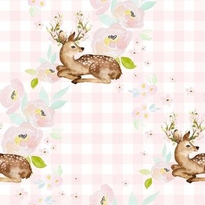 8" Blush Floral Deer Pink Gingham Back