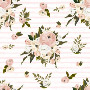 8" Cream and White Florals Garden Pink Stripes