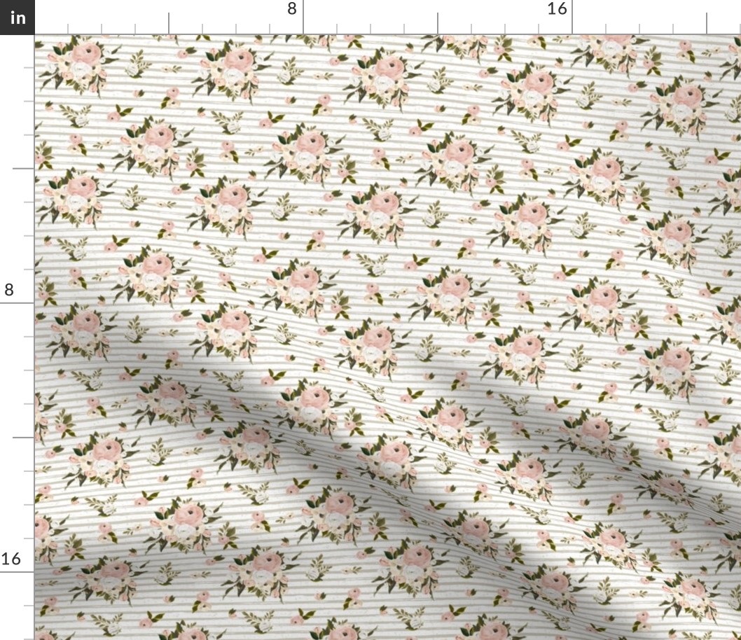 4" Cream and White Florals Garden Tan Back