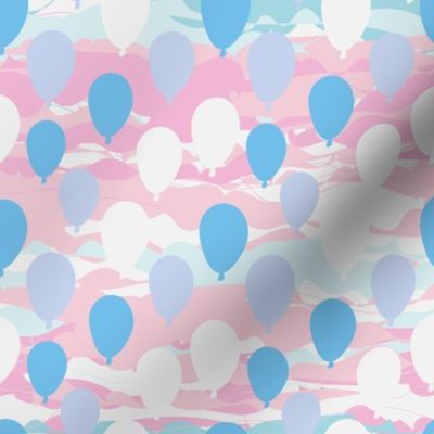 blue balloons on pink stripy sky by rysunki_malunki