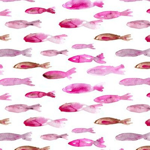 Pink sardines swimming to Maldives • watercolor fish pattern