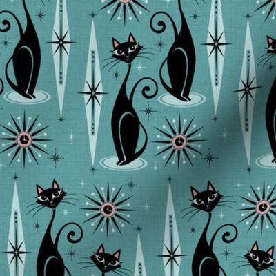 Mid Century Cats and Clocks HZ Blue ©studioxtine