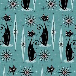 Mid Century Cats and Clocks HZ Blue ©studioxtine