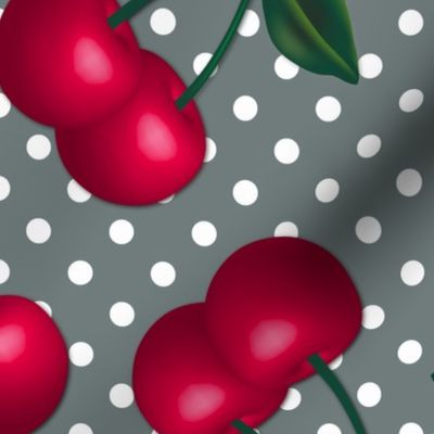 Cherries on Gray Polka Dots - Large Scale
