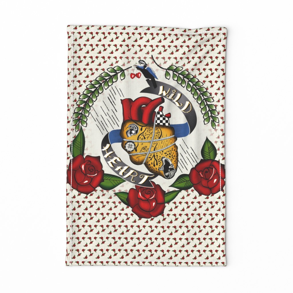 Wild heart traditional tattoo style Tea towel