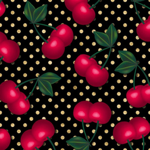 Cherries on Gold Polka Dots - Large Scale