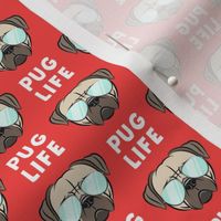 (1" scale) Pug Life - cute pug face - red w/ glasses C19BS