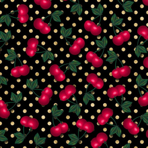 Cherries on Gold Polka Dots - Medium Large Scale