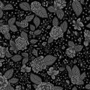 Black and grey rose florals with leaves