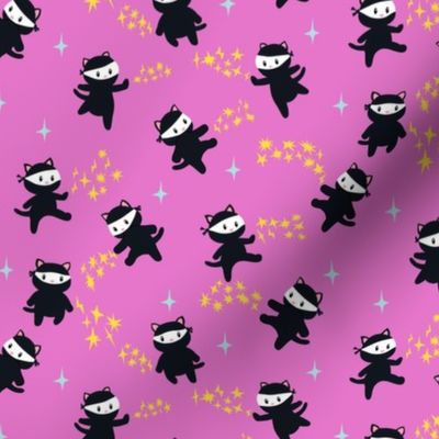 Ninja Cats on Pink  Background - Smaller