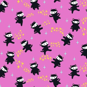 Ninja Cats on Pink  Background - Smaller