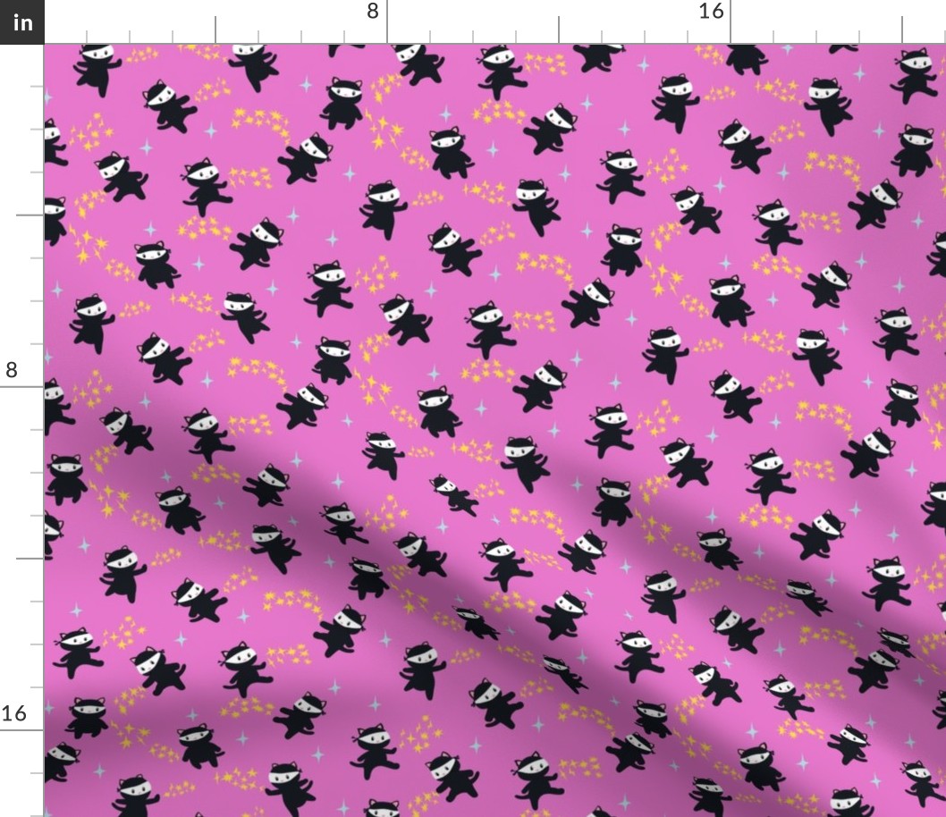 Ninja Cats on Pink  Background - Smaller