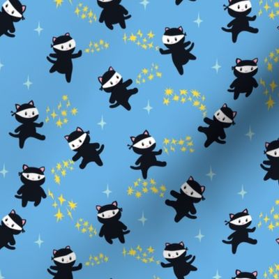 Ninja Cats on Light Blue Background - Medium Scale - 